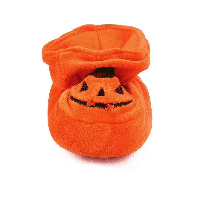 ESTAMICO Newborn Baby Boots Infant Boys Girls Halloween Pumpkin Bootie Soft Soles Infant Crib Shoes, 0-3 Months - Image 2